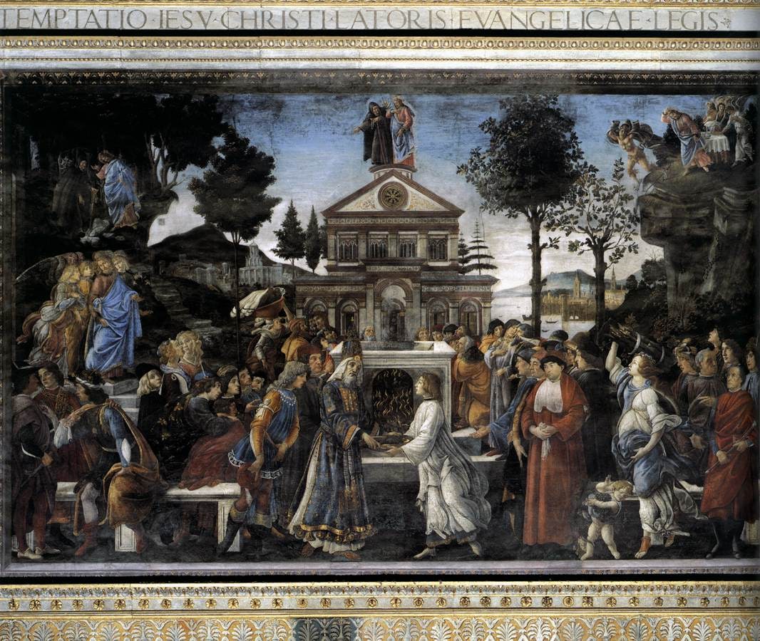 Одна из первых колод карт ТАРО Сола Буска 1491 год. Карта Отшельник была скопирована с фрески  САНДРО БОТТИЧЕЛЛИ — три искушения Христа